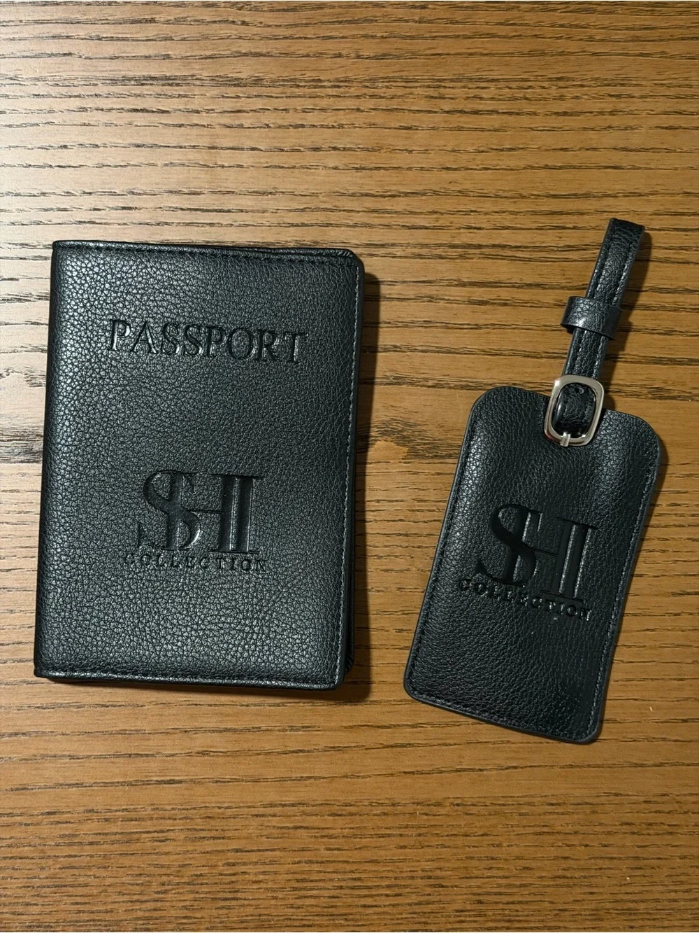 Black Leather Luxury Passport Holder & Luggage Tag Set